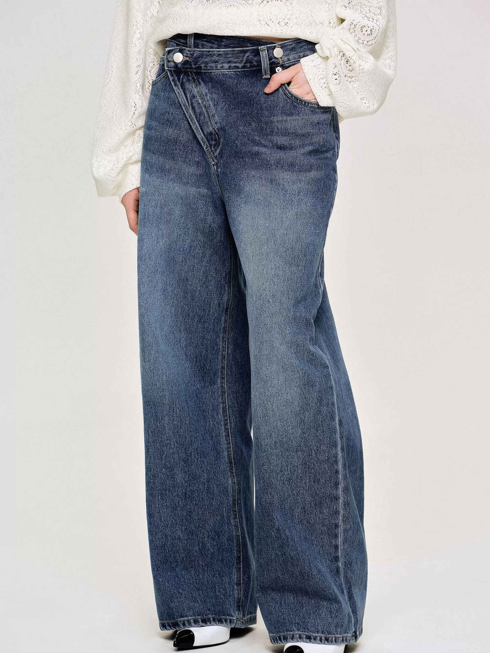 Frauen Source Unknown Crossover-Jeans, Dark Stone Wash