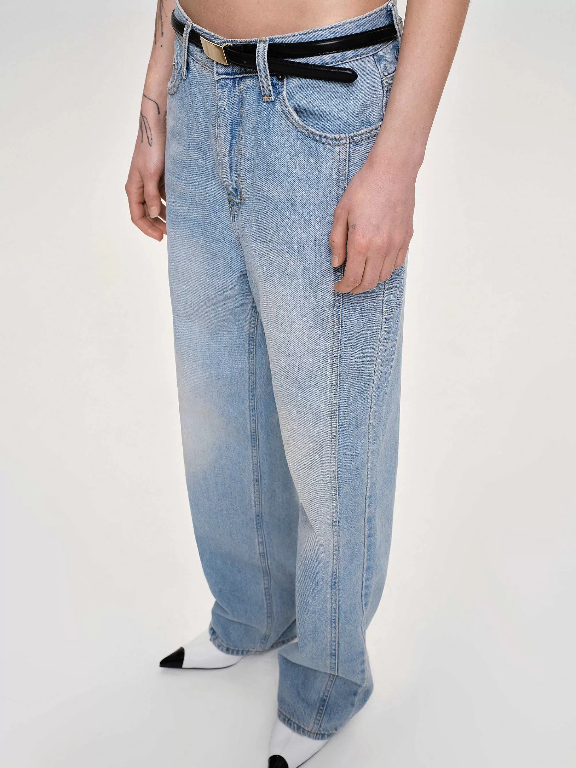 Frauen Source Unknown Gerade Jeans Mit Seitlichen Einsatzen, Hell Verwaschenes Blau