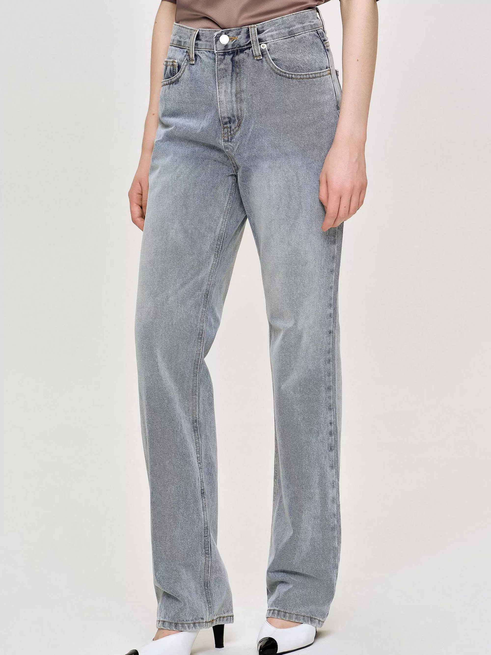 Frauen Source Unknown Lange Jeans Mit Hohem Bund, Aschblau