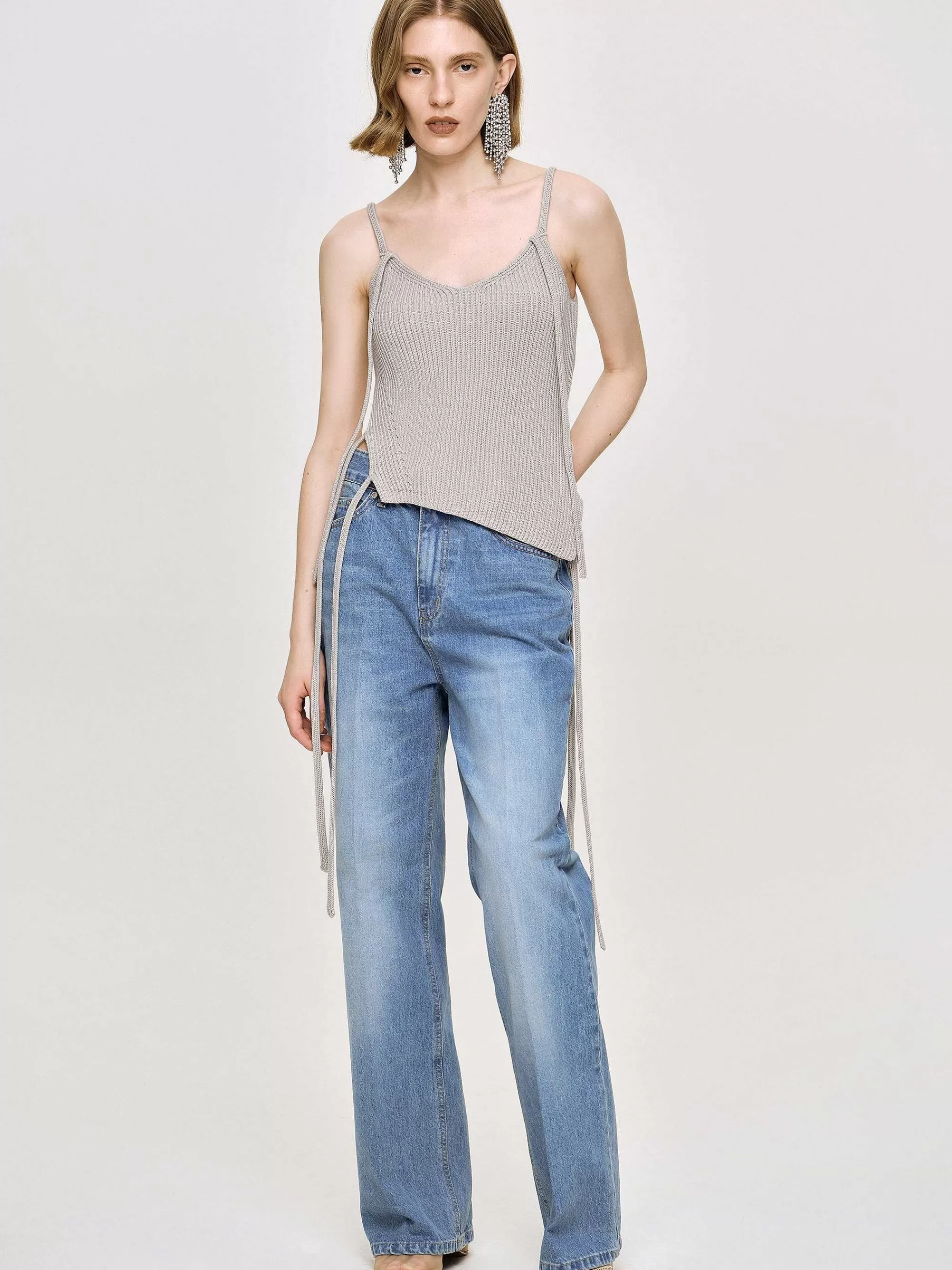 Frauen Source Unknown Relaxed Straight Jeans, Mittlere Waschung