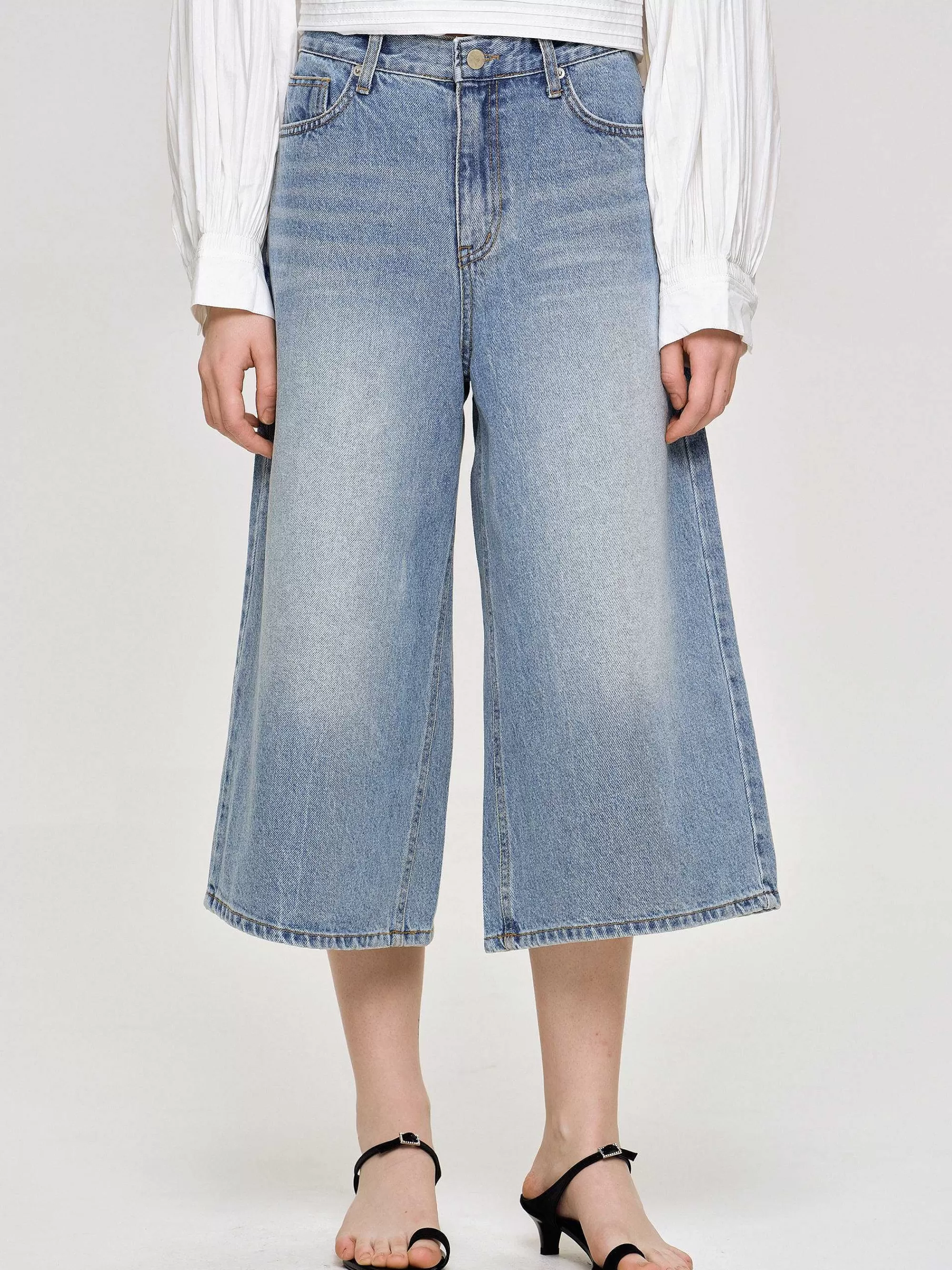 Frauen Source Unknown Weite, Verkurzte Jeans, Mittelblau